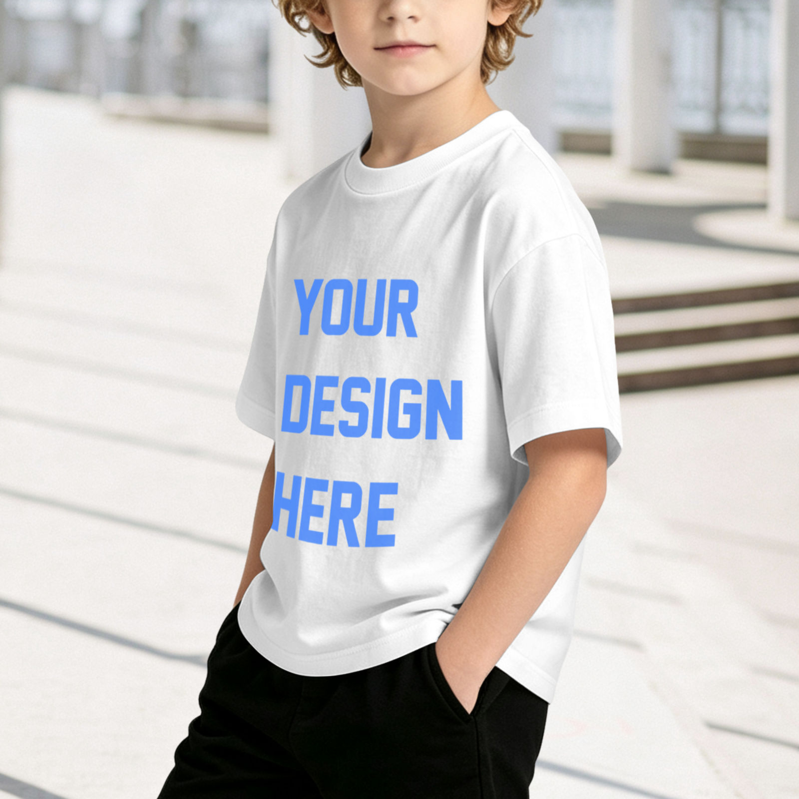 T-shirt enfant américain en coton 180g (avec impression thermocollée sur le devant, téléversez le bon de commande)