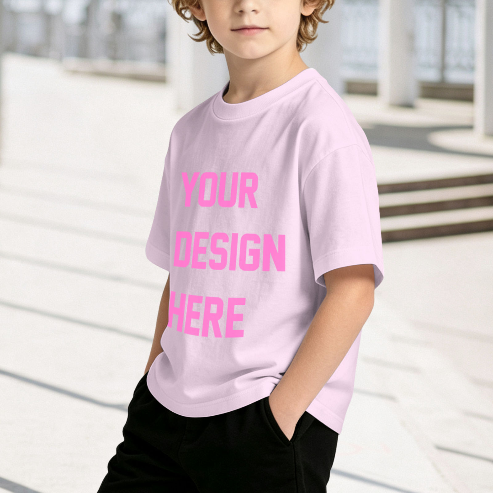 T-shirt enfant américain en coton 180g (avec impression thermocollée sur le devant, téléversez le bon de commande)